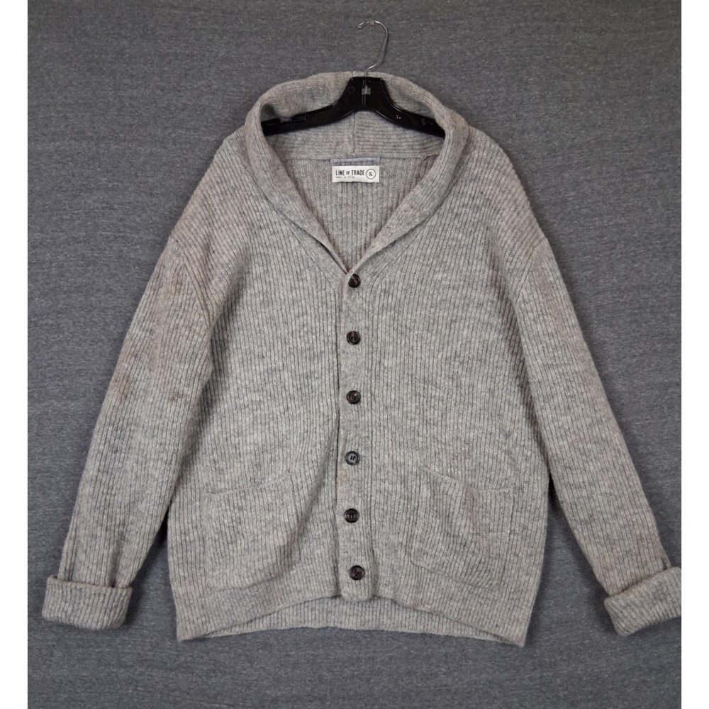 Line Of Trade Mens Sweater XL Gray Shawl Collar 100% Shetland Wool Academia